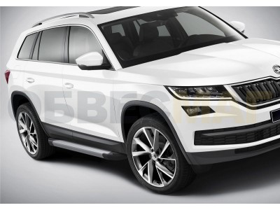 Пороги алюминиевые Rival Silver New для Skoda Kodiaq 2017-2021