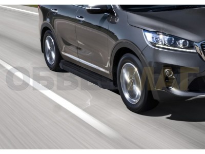 Пороги алюминиевые Rival Black New для Kia Sorento Prime 2018-2021