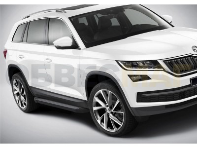 Пороги алюминиевые Rival Black New для Skoda Kodiaq 2017-2021
