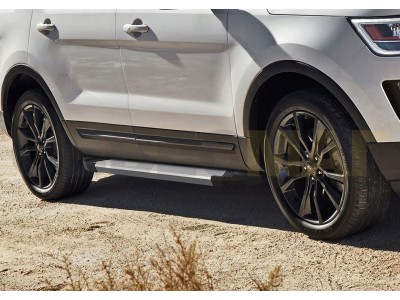 Пороги алюминиевые Rival Silver New для Ford Explorer 2011-2017