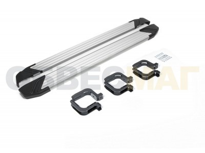 Пороги алюминиевые Rival Silver New для Mitsubishi L200 2006-2021