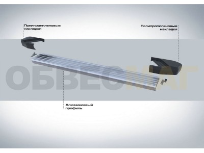 Пороги алюминиевые Rival Silver New для Mitsubishi L200 2006-2021