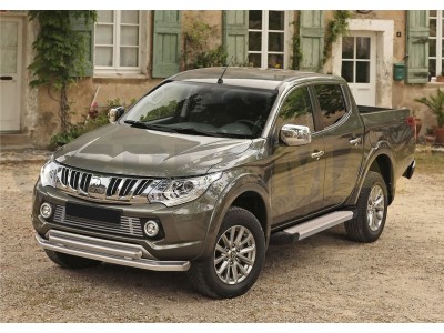 Пороги алюминиевые Rival Silver New для Mitsubishi L200 2006-2021