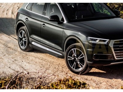 Пороги алюминиевые Rival Black New для Audi Q5 2016-2021