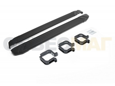 Пороги алюминиевые Rival Black New для Mitsubishi L200 2006-2021