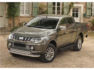Пороги алюминиевые Rival Black New для Mitsubishi L200 2006-2021