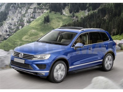 Пороги алюминиевые Rival Black New для Volkswagen Touareg 2010-2017