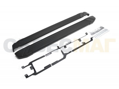 Пороги алюминиевые Rival Black New для Volkswagen Touareg 2010-2017