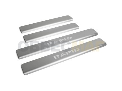 Накладки порогов Rival с надписью 4 штуки для Skoda Rapid 2012-2021