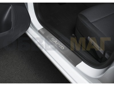 Накладки порогов Rival с надписью 4 штуки для Skoda Rapid 2012-2021