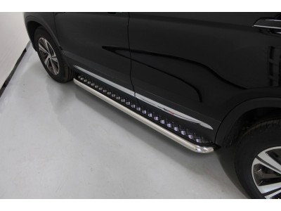 Пороги с площадкой алюминиевый лист 60 мм ТСС для Changan CS75 2020-2021