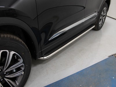 Пороги с площадкой нержавеющий лист 42 мм ТСС для Chery Tiggo 8 2020-2021