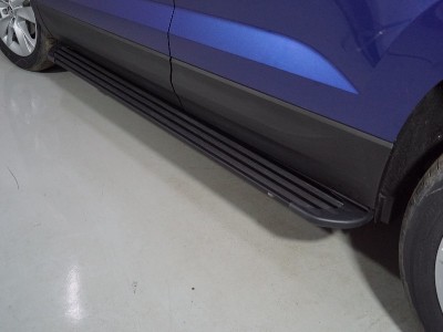 Пороги алюминиевые Slim Line Black ТСС для Skoda Karoq 2020-2021
