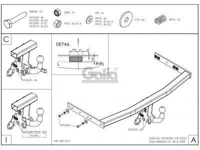 Фаркоп оцинкованный Galia шар A для Volkswagen Golf 4/Audi A3 1996-2003
