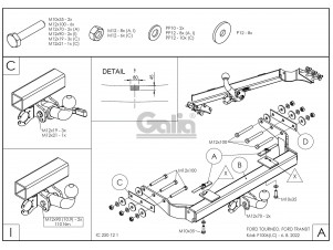 ТСУ Фаркоп оцинкованный Galia шар A на авто без ступеньки для Ford Transit № F100A