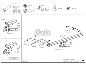 ТСУ Фаркоп оцинкованный Galia шар A на универсал для Ford Focus 3 № F119A
