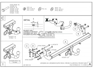 ТСУ Фаркоп оцинкованный Galia шар A для Mitsubishi ASX/Peugeot 4008/Citroen C4 Aircross № M122A