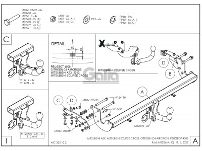 Фаркоп оцинкованный Galia шар A для Mitsubishi ASX/Peugeot 4008/Citroen C4 Aircross 2010-2021