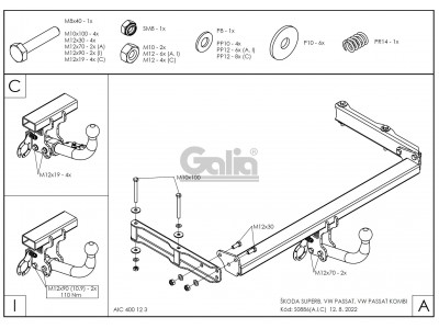 Фаркоп оцинкованный Galia шар A для Volkswagen Passat B5/Skoda Superb 1996-2008