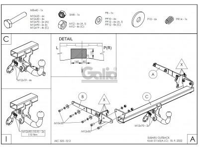 Фаркоп оцинкованный Galia шар A для Subaru Outback 2015-2021