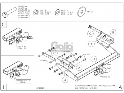 Фаркоп оцинкованный Galia шар A для Volkswagen Transporter T4 1996-2003