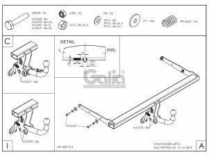 ТСУ Фаркоп оцинкованный Galia шар A для Volkswagen Jetta 6 № V077A
