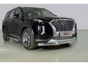 Защита передняя овальная 75х42 мм для Hyundai Palisade № HYUNPAL21-03