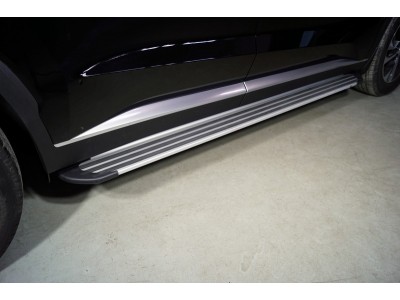 Пороги алюминиевые Slim Line Silver ТСС для Hyundai Palisade 2020-2021