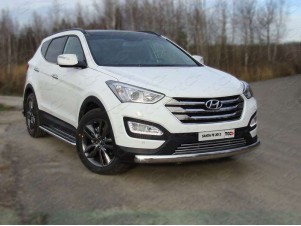 Защита передняя овальная длинная 75-42 мм для Hyundai Santa Fe № HYUNSF12-01