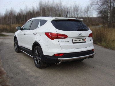 Защита заднего бампера центральная 60 мм ТСС для Hyundai Santa Fe 2012-2015