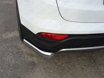 Защита заднего бампера уголки 75х42 мм ТСС для Hyundai Santa Fe 2012-2015