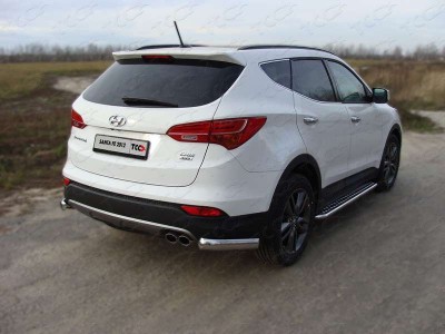 Пороги с площадкой алюминиевый лист 42 мм ТСС для Hyundai Santa Fe 2012-2015