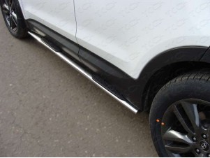 Пороги труба овальная с накладками 75-42 мм для Hyundai Santa Fe № HYUNSF12-07