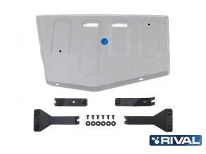 Защита топливного бака + комплект крепежа, RIVAL, Алюминий для JAC JS4, 1,5, АКПП, FWD, 2022-н.в., Москвич 3, 1.5, АКПП, FWD, 2022-н.в. №333.9214.1