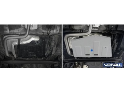 Защита топливного бака + комплект крепежа, RIVAL, Алюминий для JAC JS4, 1,5, АКПП, FWD, 2022-н.в., Москвич 3, 1.5, АКПП, FWD, 2022-н.в. 
