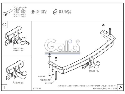 Фаркоп оцинкованный Galia шар A для Mitsubishi Pajero Sport 1998-2007