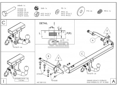 Фаркоп оцинкованный Galia шар A для Subaru Outback 2009-2014