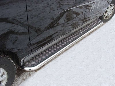 Пороги с площадкой алюминиевый лист 60 мм ТСС для Hyundai H-1 Starex 2007-2018 HYUNH113-02