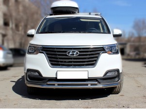 Защита переднего бампера двойная d-53+43 для Hyundai H-1 Starex 2017 – н.в. HYH117_1.1