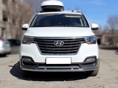 Защита переднего бампера двойная d-53+43 Технотек для Hyundai H-1 Starex 2017 – н.в.