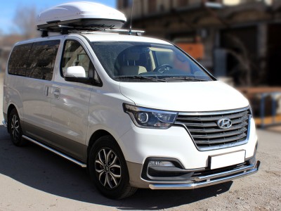 Защита переднего бампера двойная d-53+43 Технотек для Hyundai H-1 Starex 2017 – н.в.