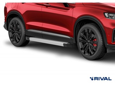 Порог-площадка "Silver" F180AL + комплект крепежа для Geely Tugella 2020-н.в.