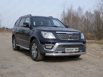 Защита передняя овальная 75х42 мм ТСС для Kia Mohave 2016-2020