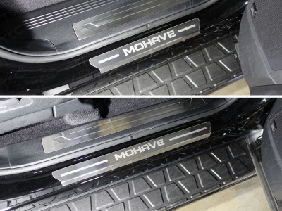 Накладки на пороги лист шлифованный надпись Mohave 4 штуки ТСС для Kia Mohave 2016-2020