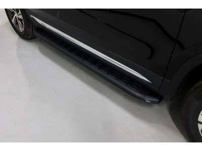 Пороги алюминиевые с пластиковой накладкой карбон черные ТСС для Changan CS75 2020-2021