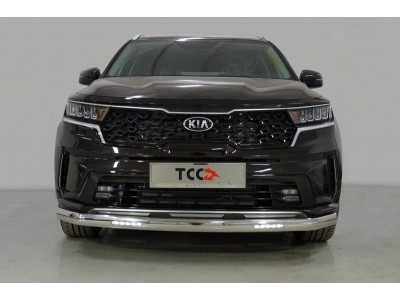 Защита передняя овальная с ДХО 75х42 мм ТСС для Kia Sorento 2020-2021