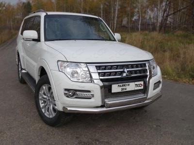 Защита передняя двойная 76/75 мм ТСС для Mitsubishi Pajero 4 2014-2021