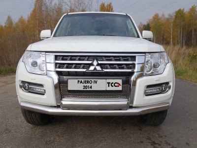 Защита передняя двойная 76/75 мм ТСС для Mitsubishi Pajero 4 2014-2021