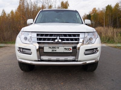 Защита переднего бампера с ДХО 76 мм ТСС для Mitsubishi Pajero 4 2014-2021