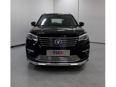 Защита передняя овальная с ДХО 75х42 мм ТСС для Changan CS75 2020-2021